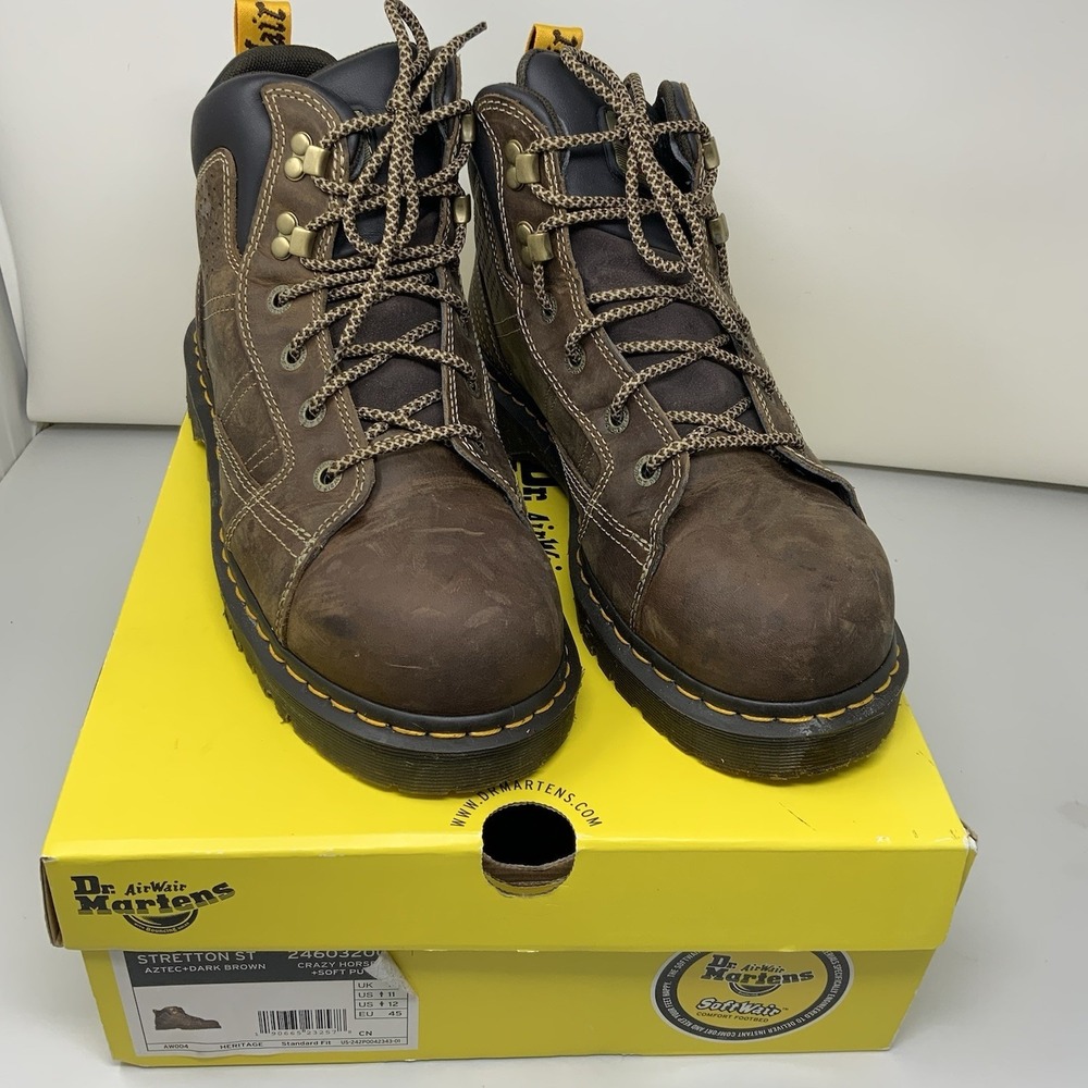 Dr. Martens Men's Stretton ST Steel Toe Aztec + Dark Brown Work Boots Size 11 US